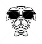 stock-vector-dog-with-a-bow-and-glasses-isolated-in-black-and-white-vector-160470134